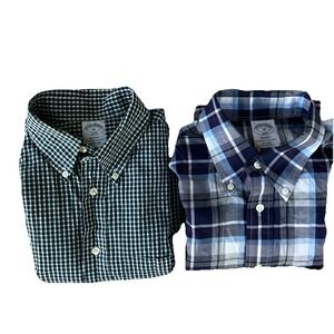 2 BROOKS BROTHERS Shirts Mens Medium 1818 Regent Plaid Oxford Non Iron‎ Cotton